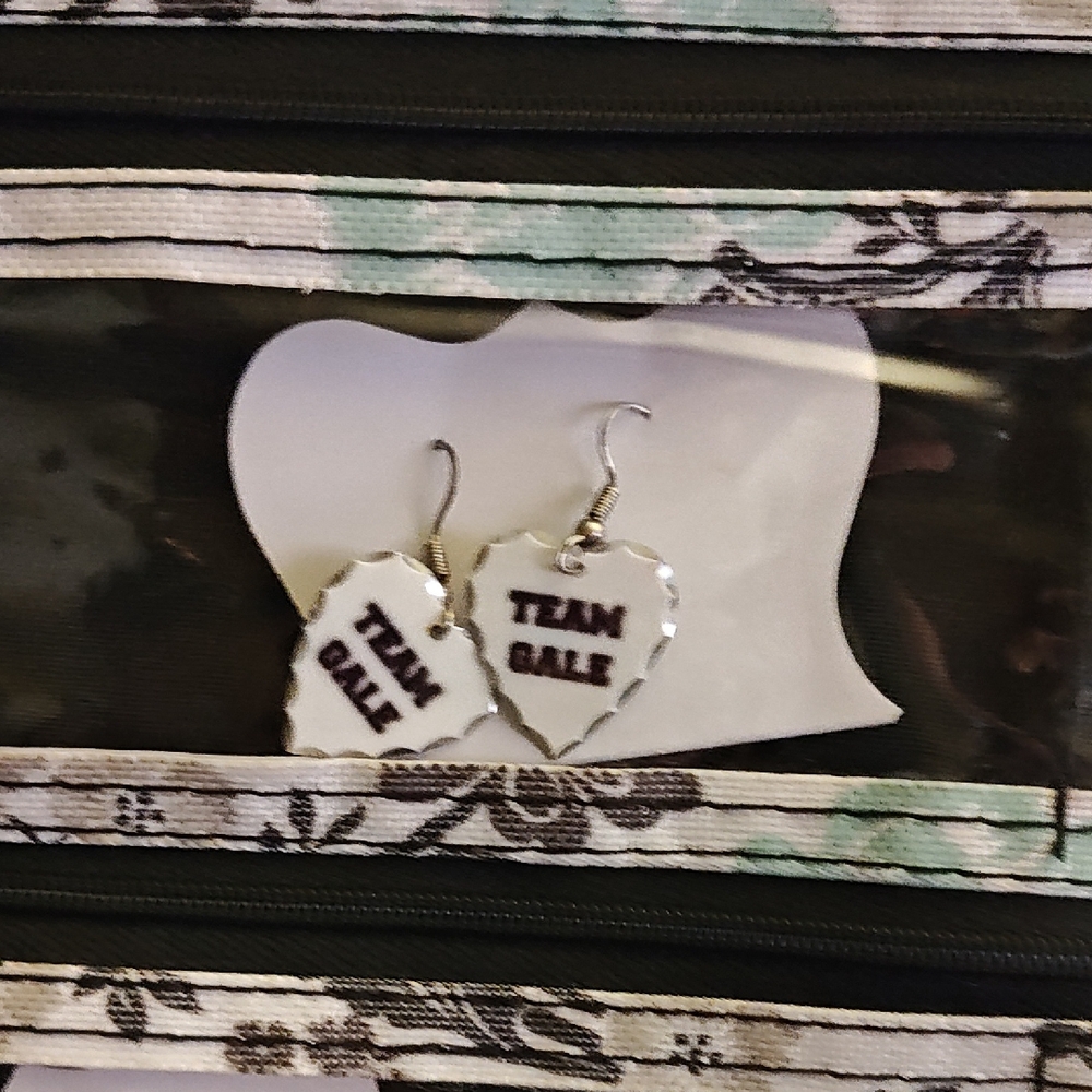 White 'Team Sale' Heart Dangle Earrings